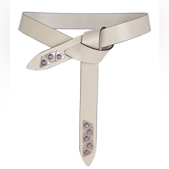 ISABEL MARANT Letri Knotted Leather Embellished Waist Belt in Chalk Size Medium - Picture 1 of 8